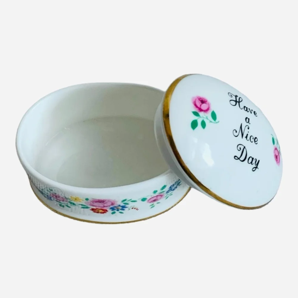 Vintage Coalport Bone China Trinket Box Floral Gold Trim England 2.25